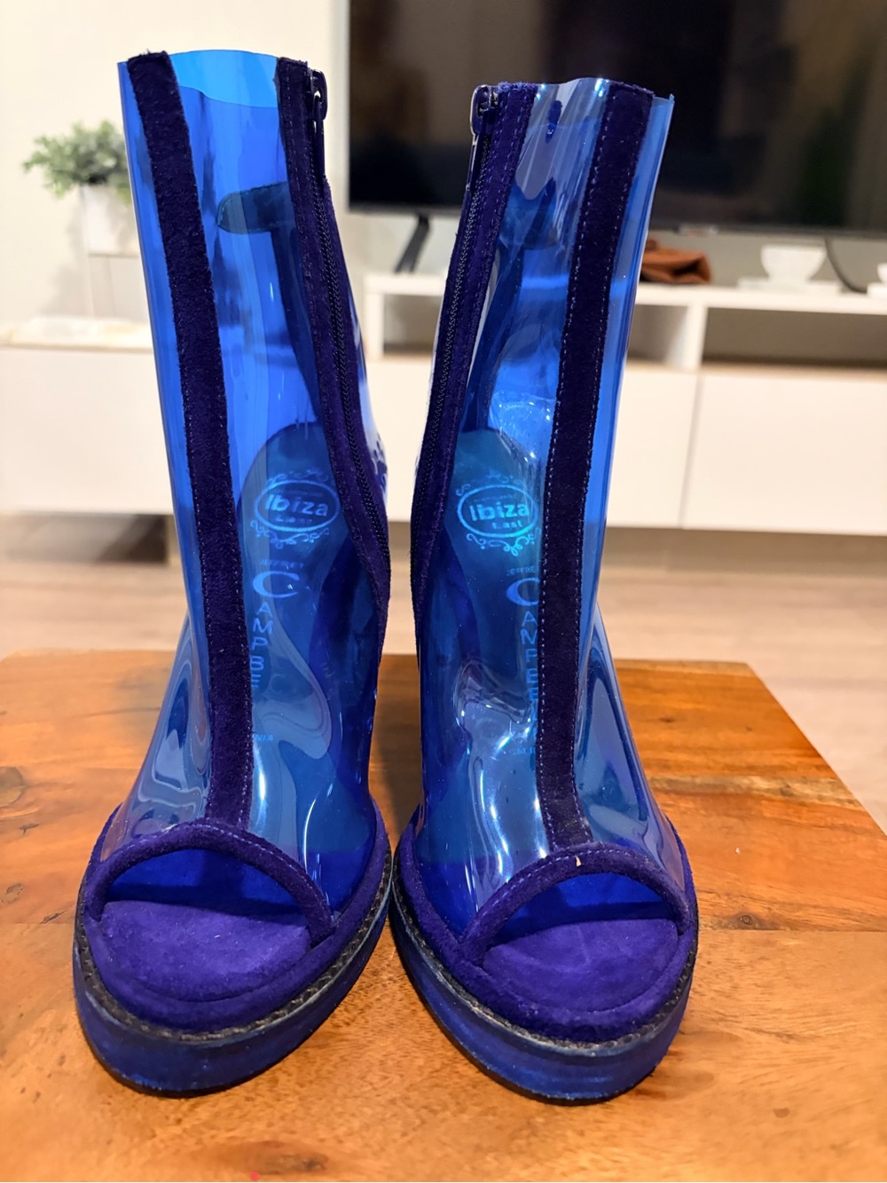 Jeffrey Campbell Blue Transparent Block Heel Ankle Boots - Picture 3 of 15